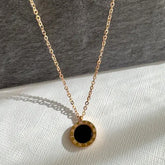 Black Roman Circle Pendant Necklace for Women | Minimal Gold Chain Necklace