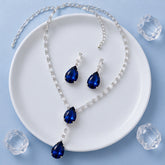 Royal Blue Teardrop Crystal Necklace Set for Women | Elegant Party Wear Jewellery