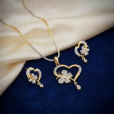 Bellia Heart Charm Necklace & Earrings Set – Gold Plated Crystal Jewelry Set