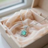 Bellia Aqua Halo Pendant Necklace – Silver Crystal Gemstone Necklace