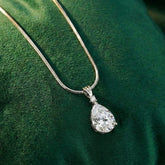Bellia Solitaire Teardrop Pendant Necklace – Silver Crystal Minimal Necklace