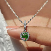 Bellia Emerald Heart Halo Pendant Necklace – Silver Crystal Love Necklace