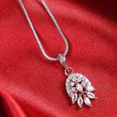 Bellia Crystal Bloom Pendant Necklace – Silver Floral Sparkle Necklace