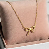 Bellia Grace Bow Necklace – Minimal Gold Ribbon Pendant Necklace