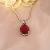 Bellia Ruby Drop Pendant Necklace – Elegant Red Crystal Necklace