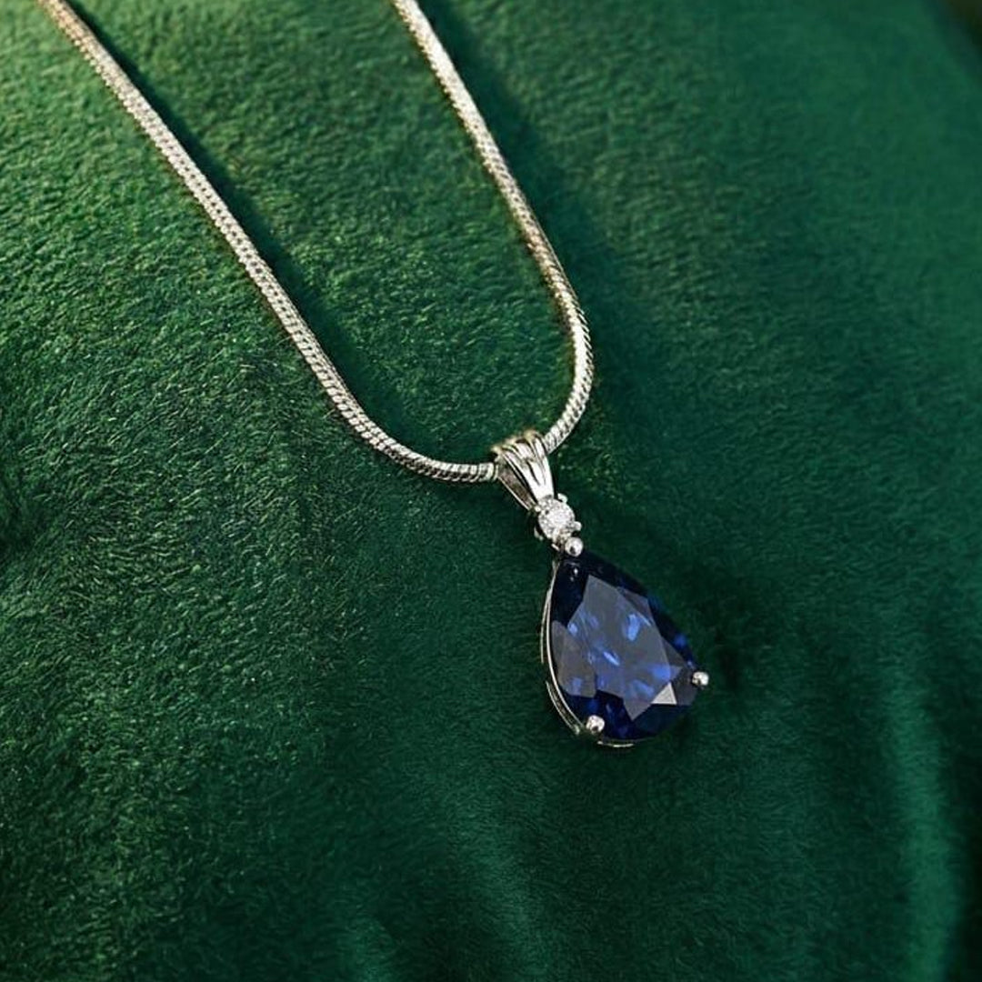 Bellia Sapphire Drop Pendant Necklace – Elegant Blue Crystal Necklace