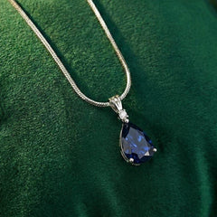 Bellia Sapphire Drop Pendant Necklace – Elegant Blue Crystal Necklace