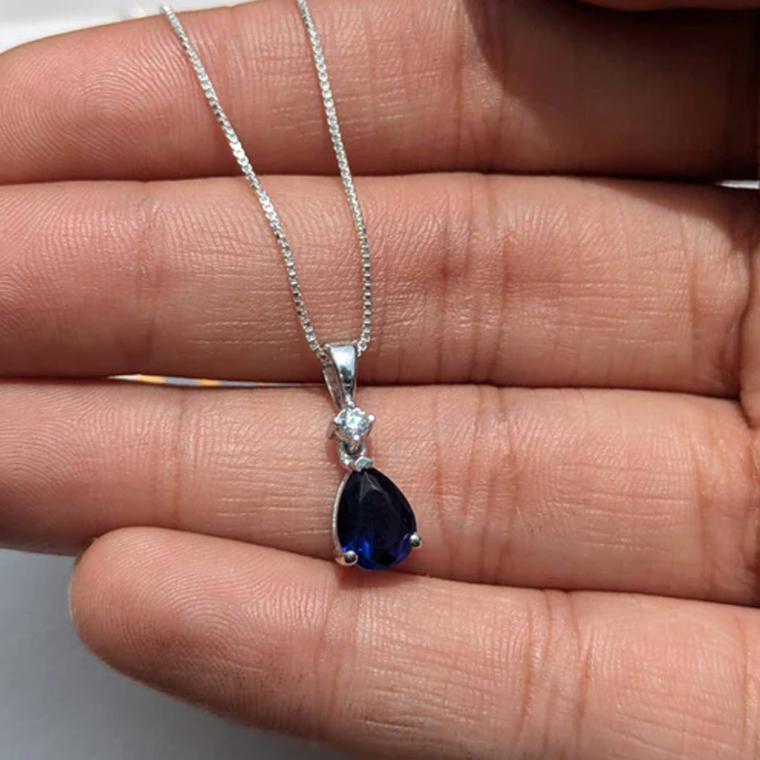Bellia Sapphire Drop Pendant Necklace – Elegant Blue Crystal Necklace
