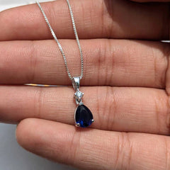 Bellia Sapphire Drop Pendant Necklace – Elegant Blue Crystal Necklace