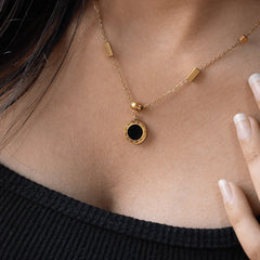 Bellia Noir Chain Drop Earrings – Minimal Black & Gold Statement Earrings