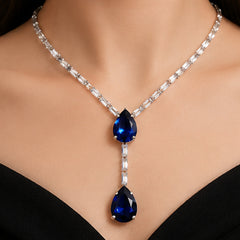 Royal Blue Teardrop Crystal Necklace Set for Women | Elegant Party Wear Jewellery