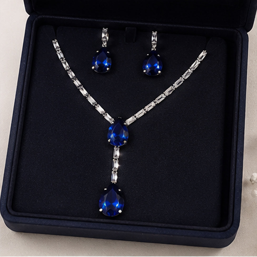 Royal Blue Teardrop Crystal Necklace Set for Women | Elegant Party Wear Jewellery