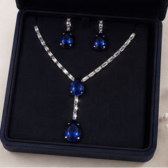 Royal Blue Teardrop Crystal Necklace Set for Women | Elegant Party Wear Jewellery
