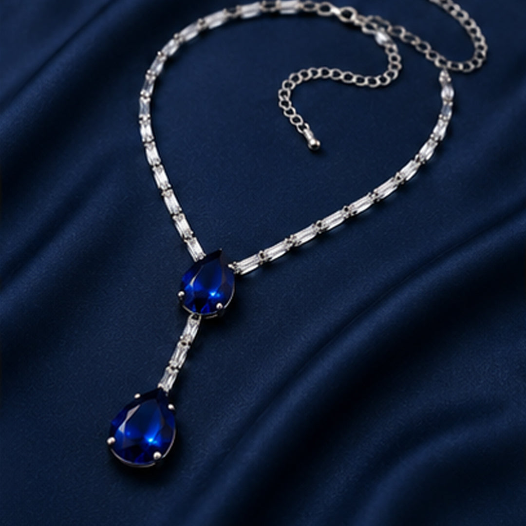 Royal Blue Teardrop Crystal Necklace Set for Women | Elegant Party Wear Jewellery