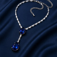 Royal Blue Teardrop Crystal Necklace Set for Women | Elegant Party Wear Jewellery