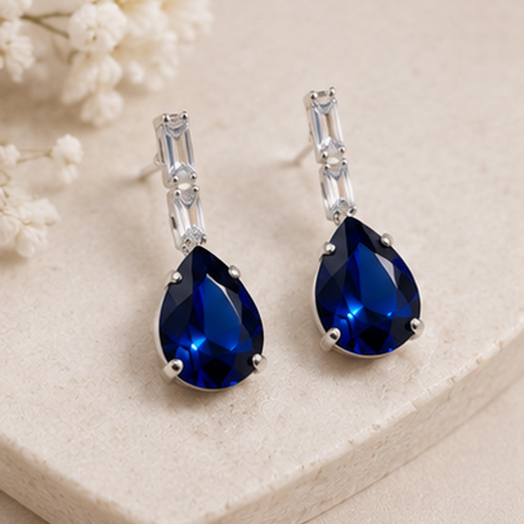 Royal Blue Teardrop Crystal Necklace Set for Women | Elegant Party Wear Jewellery