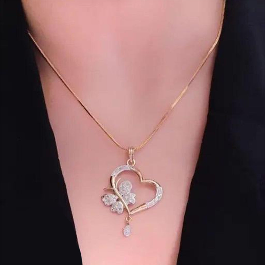 Bellia Heart Charm Necklace & Earrings Set – Gold Plated Crystal Jewelry Set