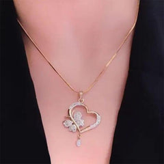 Bellia Heart Charm Necklace & Earrings Set – Gold Plated Crystal Jewelry Set