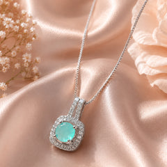 Bellia Aqua Halo Pendant Necklace – Silver Crystal Gemstone Necklace