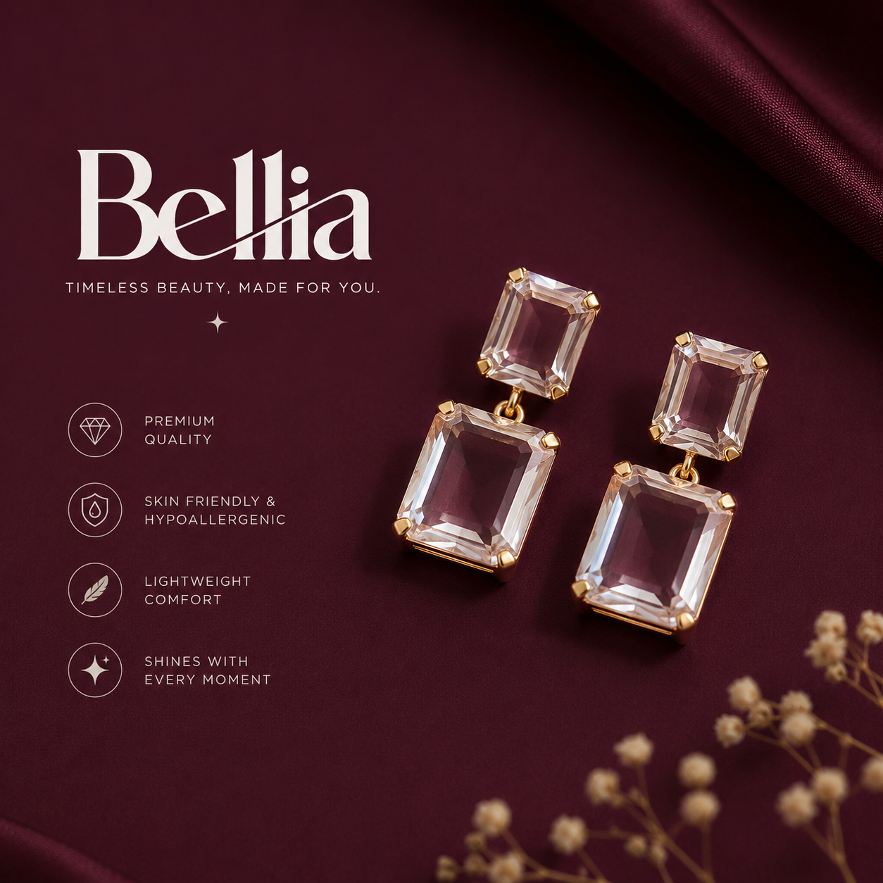 Bellia Luxe Crystal Statement Earrings – Gold Plated Drop Earrings
