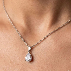 Bellia Solitaire Teardrop Pendant Necklace – Silver Crystal Minimal Necklace
