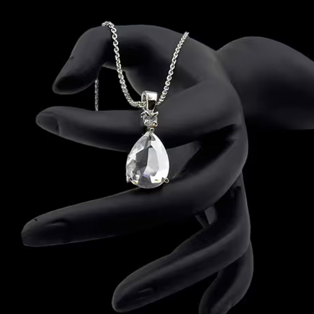 Bellia Solitaire Teardrop Pendant Necklace – Silver Crystal Minimal Necklace