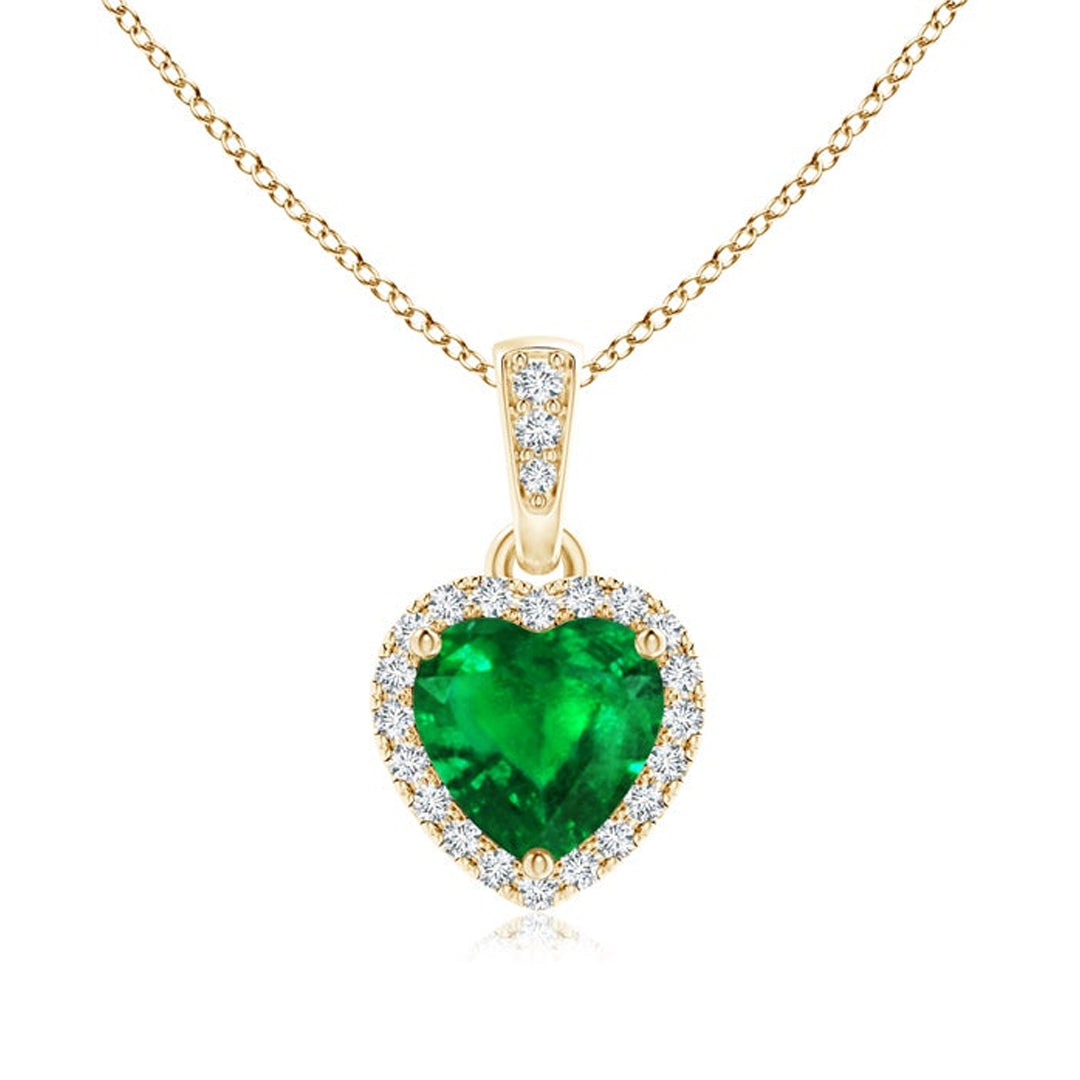 Bellia Emerald Heart Halo Pendant Necklace – Silver Crystal Love Necklace