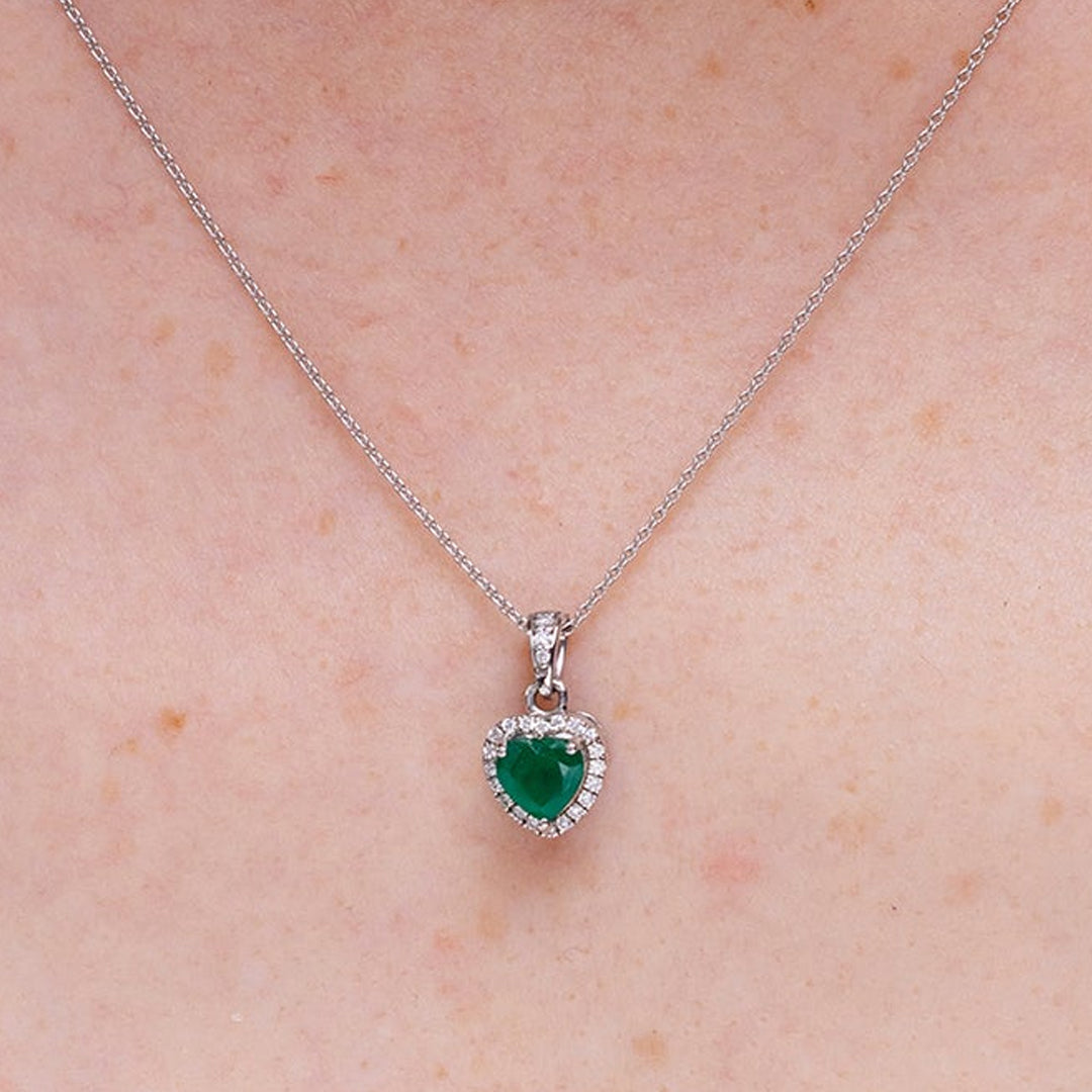 Bellia Emerald Heart Halo Pendant Necklace – Silver Crystal Love Necklace