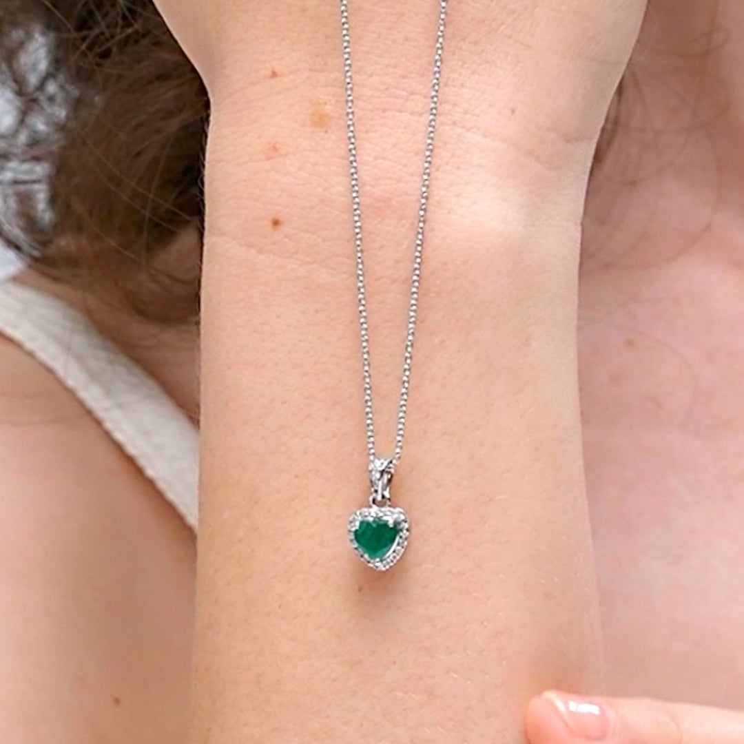 Bellia Emerald Heart Halo Pendant Necklace – Silver Crystal Love Necklace