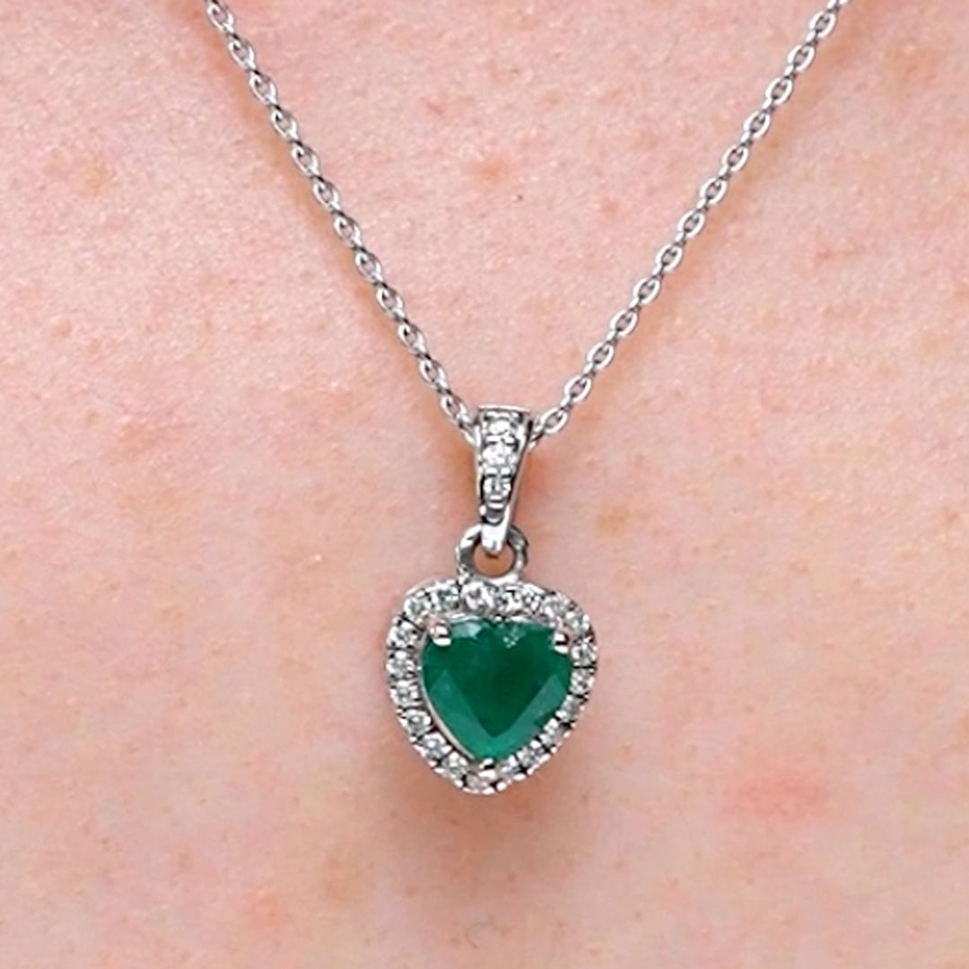Bellia Emerald Heart Halo Pendant Necklace – Silver Crystal Love Necklace