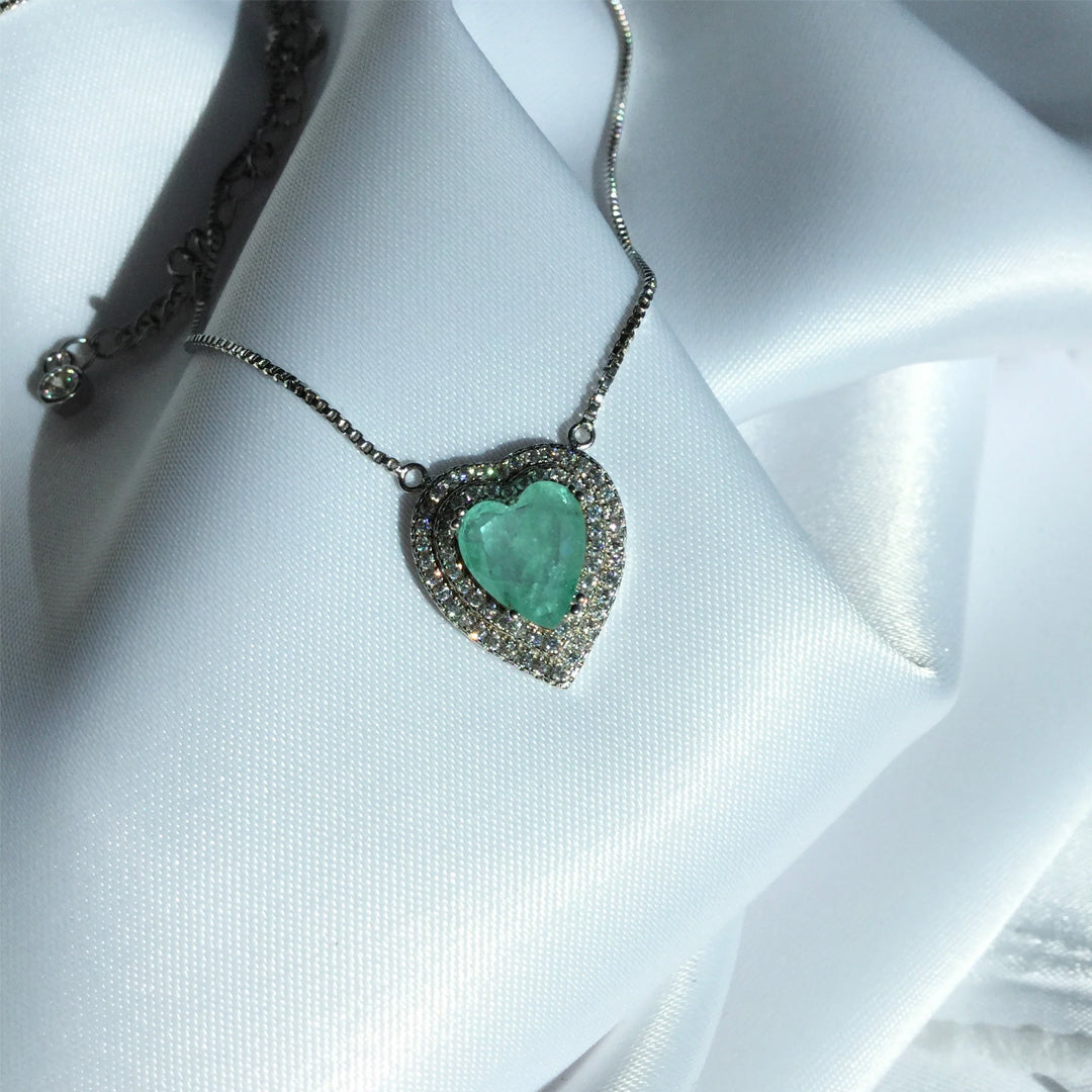 Bellia Mint Heart Halo Pendant Necklace – Silver Crystal Love Necklace