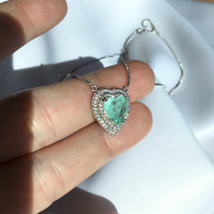 Bellia Mint Heart Halo Pendant Necklace – Silver Crystal Love Necklace