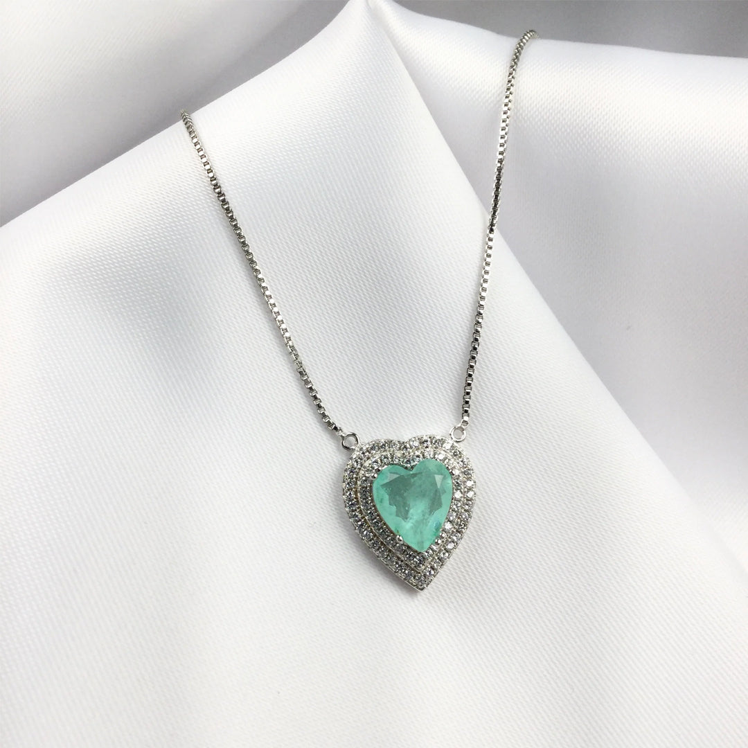 Bellia Mint Heart Halo Pendant Necklace – Silver Crystal Love Necklace