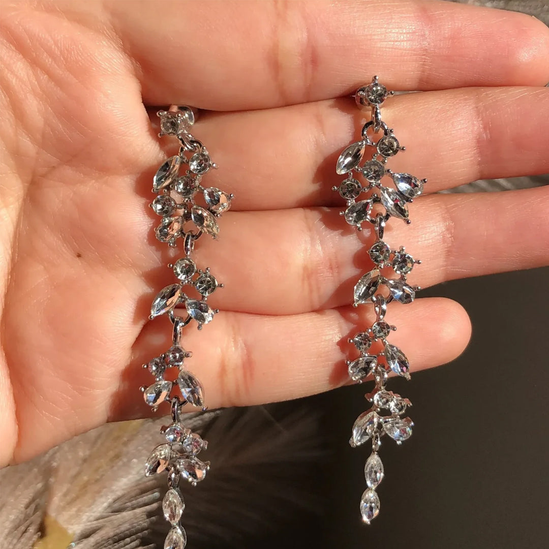 Bellia Crystal Vine Drop Earrings – Silver Statement Earrings for Women