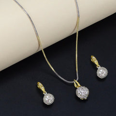 Bellia Duo Sparkle Jewelry Set – Gold & Silver Crystal Pendant with Matching Earrings