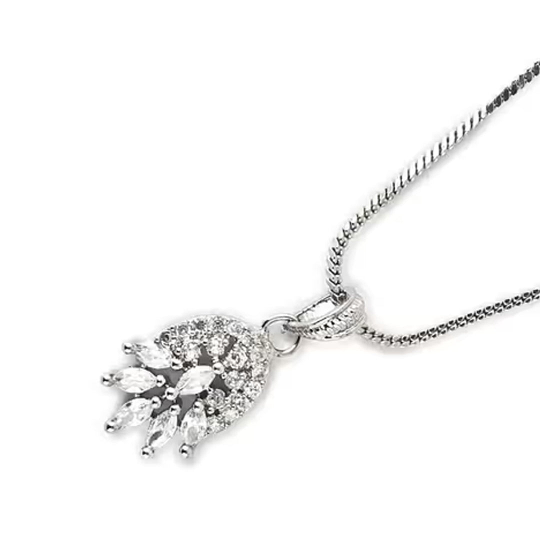 Bellia Crystal Bloom Pendant Necklace – Silver Floral Sparkle Necklace