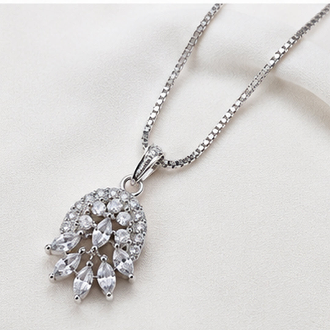 Bellia Crystal Bloom Pendant Necklace – Silver Floral Sparkle Necklace