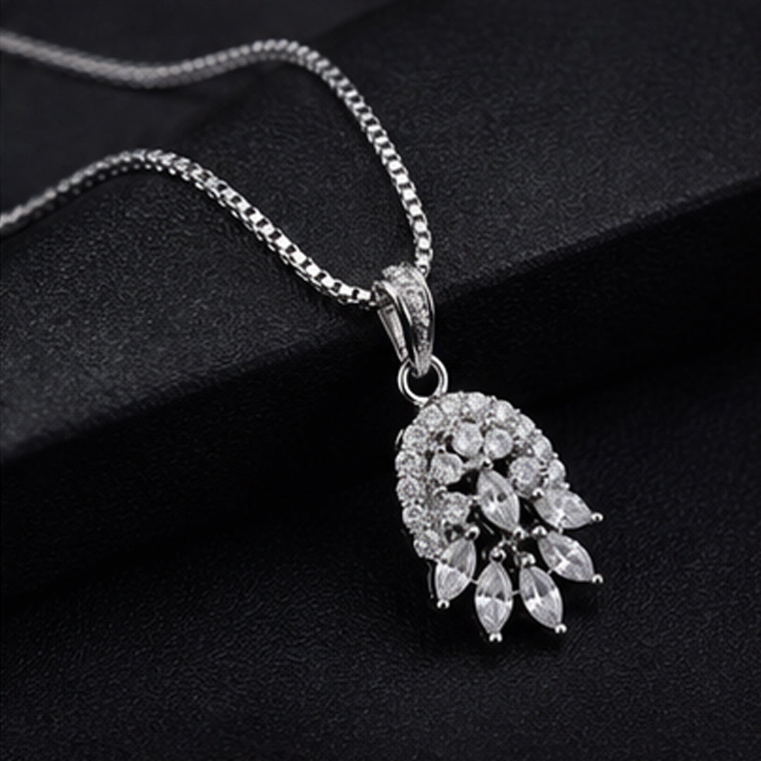 Bellia Crystal Bloom Pendant Necklace – Silver Floral Sparkle Necklace