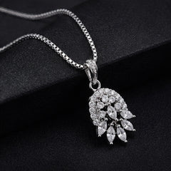 Bellia Crystal Bloom Pendant Necklace – Silver Floral Sparkle Necklace