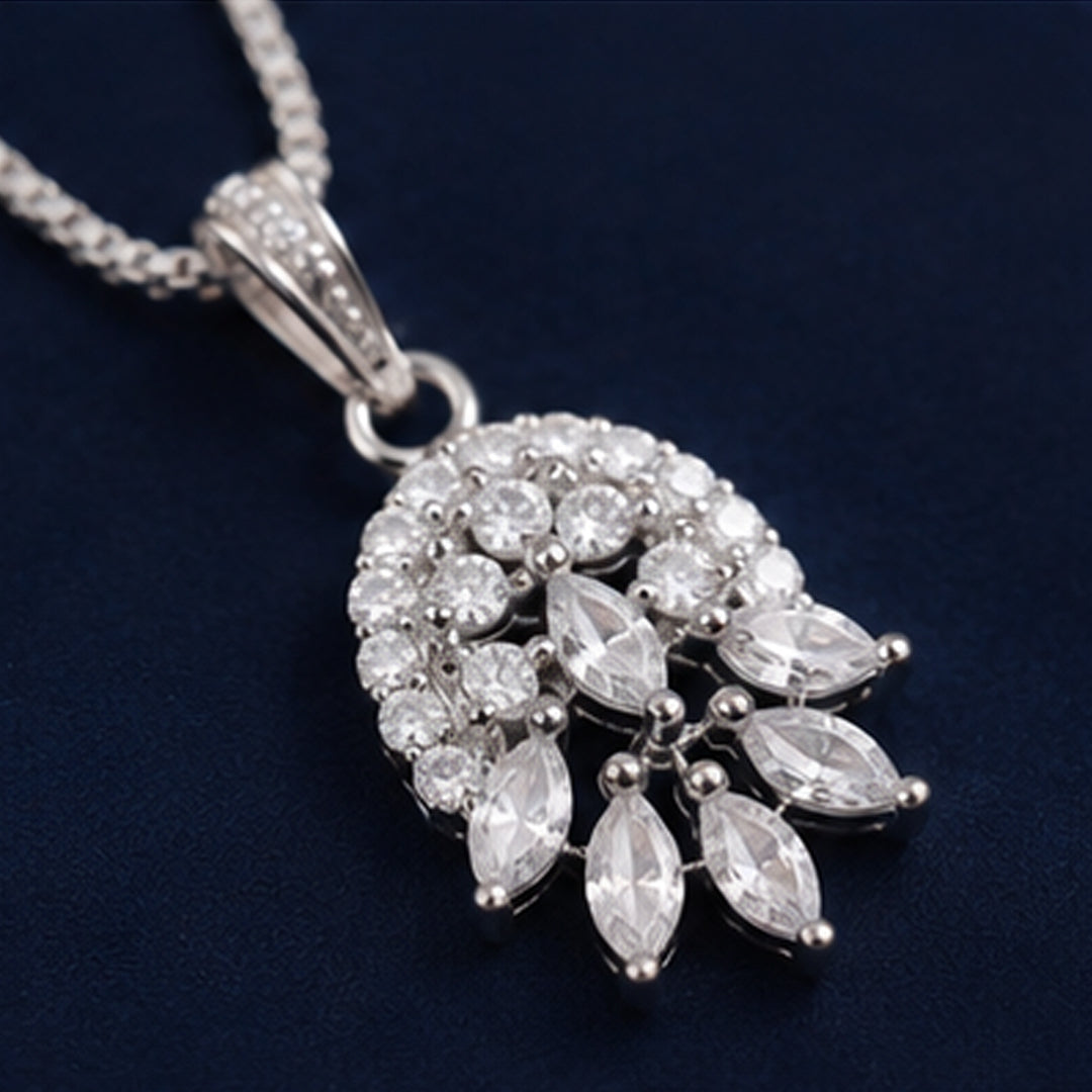Bellia Crystal Bloom Pendant Necklace – Silver Floral Sparkle Necklace