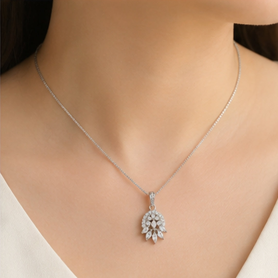 Bellia Crystal Bloom Pendant Necklace – Silver Floral Sparkle Necklace