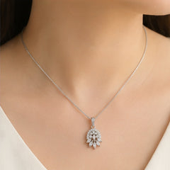 Bellia Crystal Bloom Pendant Necklace – Silver Floral Sparkle Necklace
