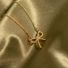 Bellia Grace Bow Necklace – Minimal Gold Ribbon Pendant Necklace
