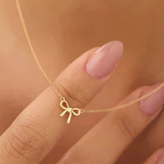 Bellia Grace Bow Necklace – Minimal Gold Ribbon Pendant Necklace