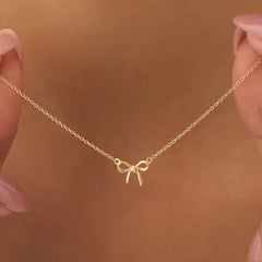 Bellia Grace Bow Necklace – Minimal Gold Ribbon Pendant Necklace