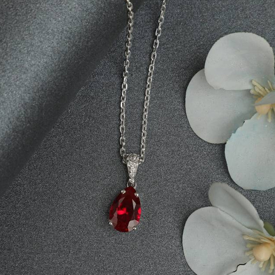 Bellia Ruby Drop Pendant Necklace – Elegant Red Crystal Necklace