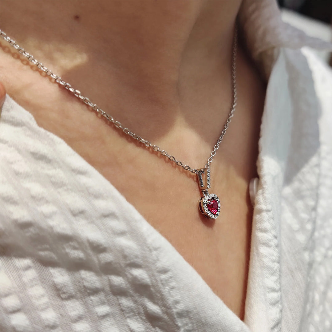 Bellia Heart Halo Pendant Necklace – Silver Crystal Love Necklace