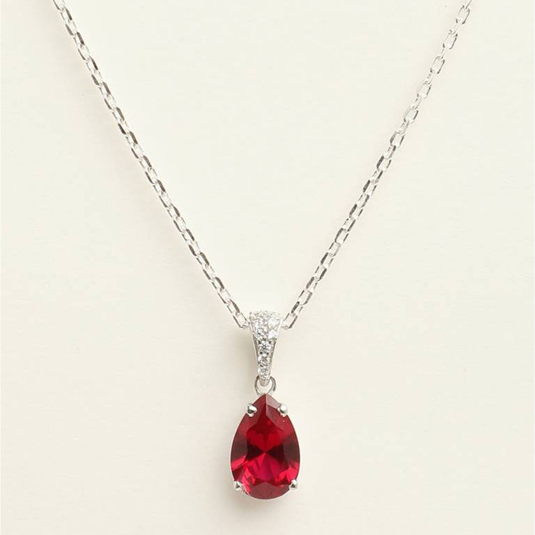 Bellia Ruby Drop Pendant Necklace – Elegant Red Crystal Necklace