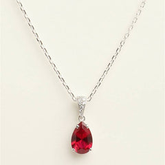 Bellia Ruby Drop Pendant Necklace – Elegant Red Crystal Necklace