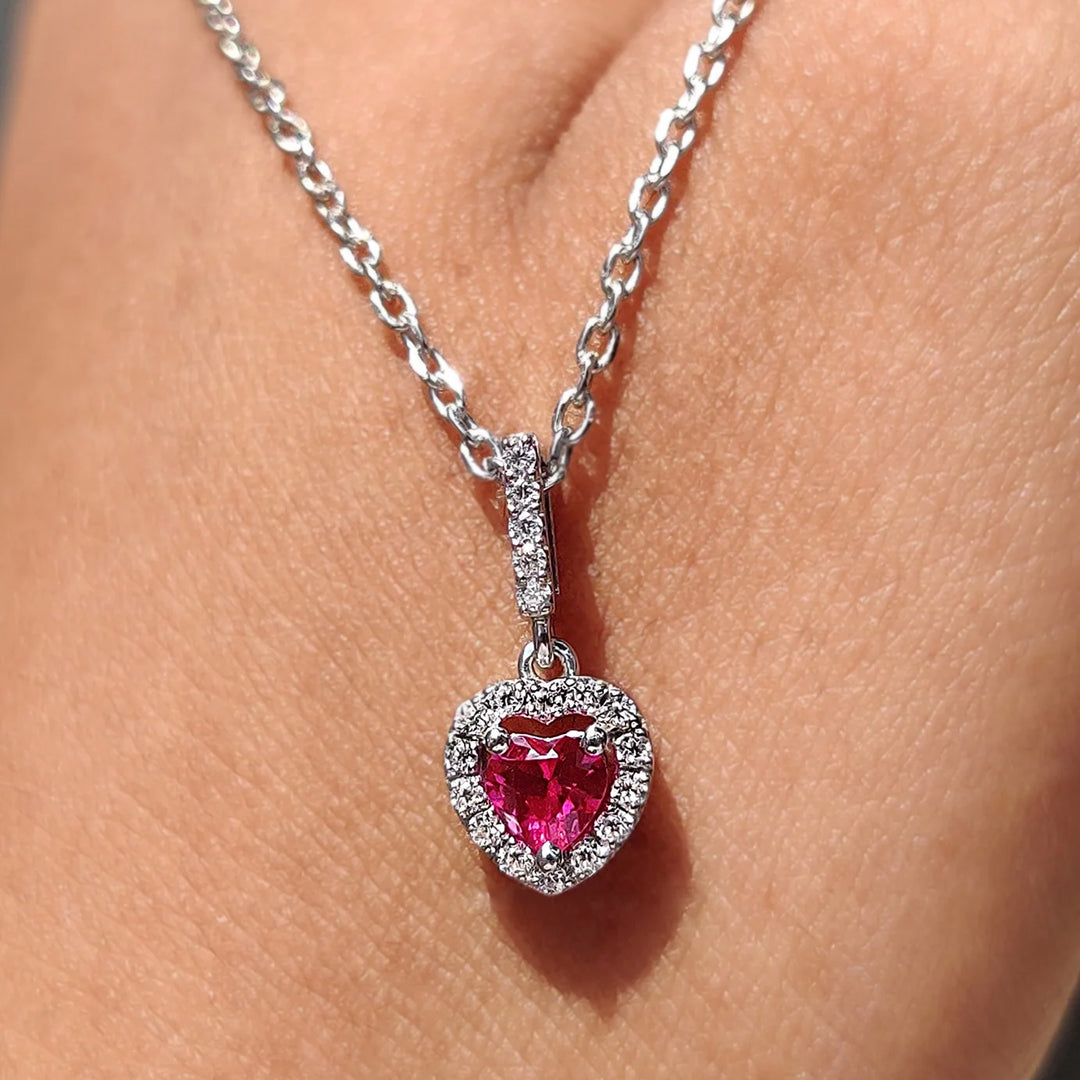 Bellia Heart Halo Pendant Necklace – Silver Crystal Love Necklace